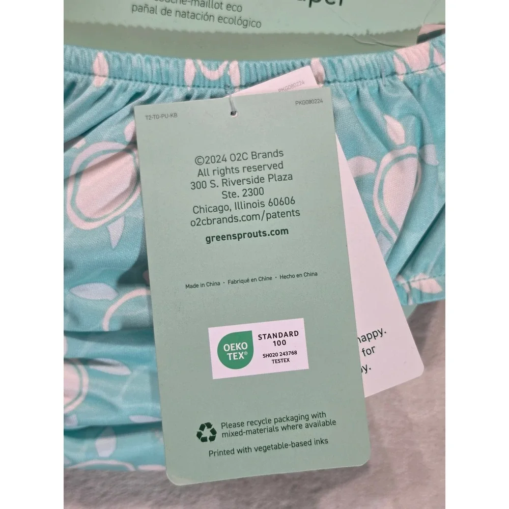 Green Sprouts Teal‎ Turtle Eco Pull-Up Swim Diaper 6 Months UPF 50+ Reusable